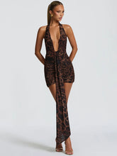 Deep neck leopard party dress styled for club and event looks